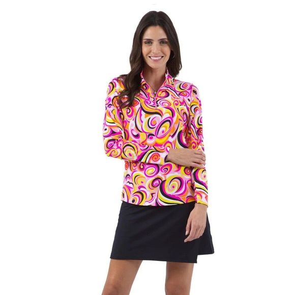 IBKUL Womens Long Sleeve Mock Neck Top - Pool Party